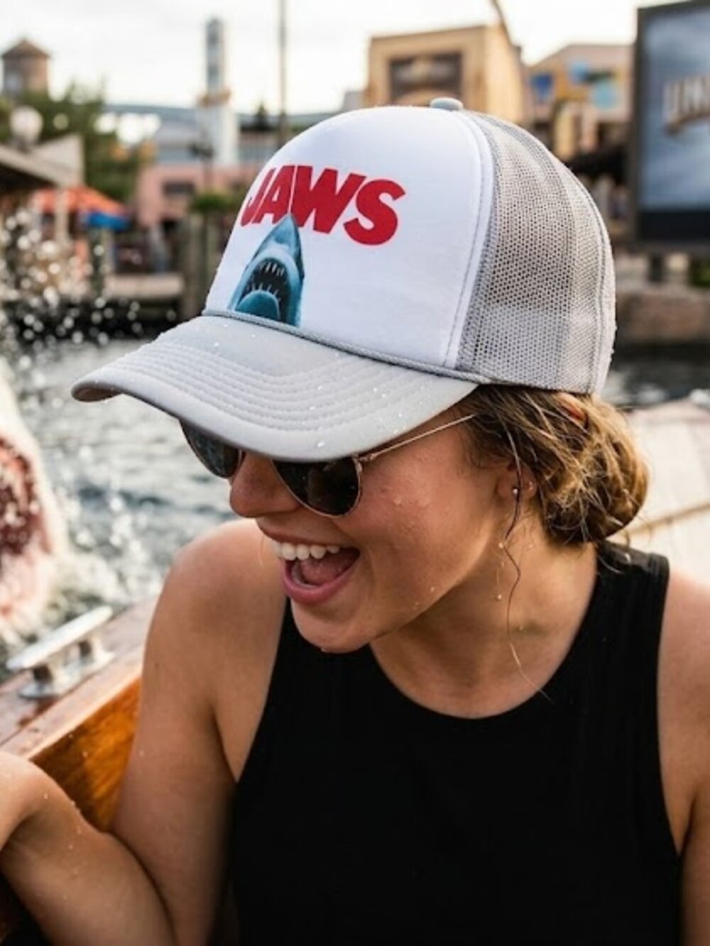 Vintage Jaws Movie Trucker Hat Retro 80s Shark Foam Mesh Snapback Cap Grey Horro